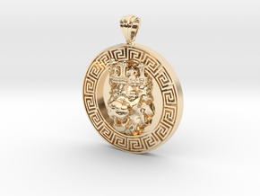 King Lion Meander Pendant in 14k Gold Plated Brass