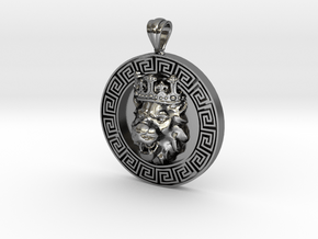 King Lion Meander Pendant in Polished Silver