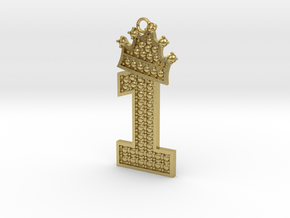 Pendant number one with crown and gems in Natural Brass