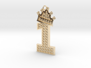 Pendant number one with crown and gems in 14k Gold Plated Brass
