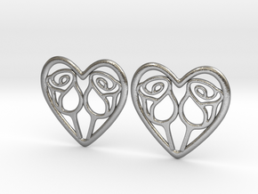Rose and heart pair in Natural Silver