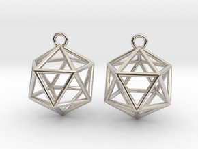 Icosahedron Earrings in Rhodium Plated Brass