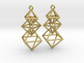 Dangling Octahedra Earrings in Natural Brass (Interlocking Parts)