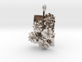 Pendant with five small flowers of the Anemone in Rhodium Plated Brass