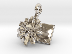 Pendant with one small flower of the Chicory in Rhodium Plated Brass