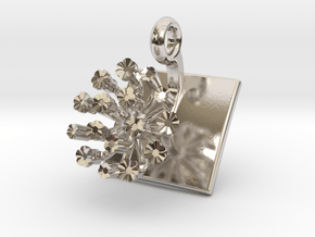 Pendant with one small flower of the Fennel in Rhodium Plated Brass