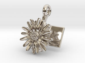 Pendant with one small flower of the Daisy in Rhodium Plated Brass