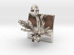 Pendant with two small flowers of the Hyacinth in Rhodium Plated Brass