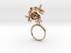 Ring with four small flowers of the Amaryllis in 14k Rose Gold Plated Brass: 7.25 / 54.625