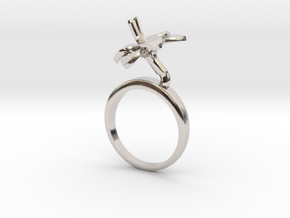 Ring with one small flower of the Amaryllis in Rhodium Plated Brass: 5.75 / 50.875