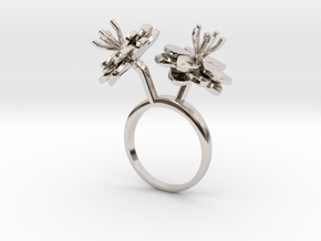 Ring with two small flowers of the Anemone L in Rhodium Plated Brass: 7.25 / 54.625