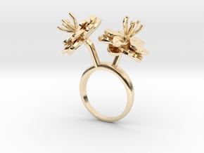 Ring with two small flowers of the Anemone L in 14k Gold Plated Brass: 5.75 / 50.875