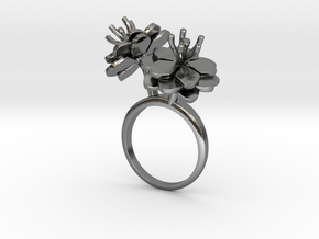 Ring with two small flowers of the Anemone R in Polished Silver: 7.25 / 54.625
