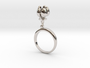 Ring with one small closed flower of the Apple in Rhodium Plated Brass: 5.75 / 50.875