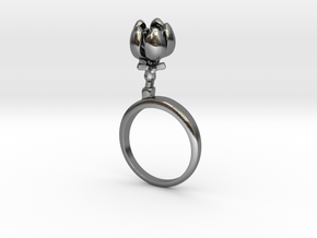 Ring with one small closed flower of the Apple in Polished Silver: 6 / 51.5