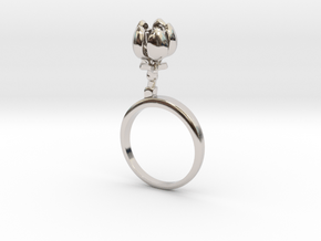 Ring with one small closed flower of the Apple in Rhodium Plated Brass: 7.25 / 54.625