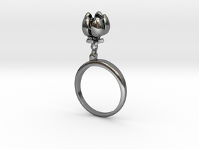 Ring with one small closed flower of the Apple in Polished Silver: 7.25 / 54.625