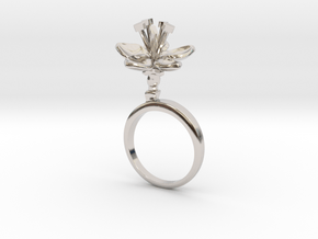 Ring with one small open flower of the Apple in Rhodium Plated Brass: 5.75 / 50.875
