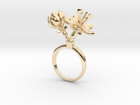 Ring with two small flowers of the Apple in 14k Gold Plated Brass: 5.75 / 50.875