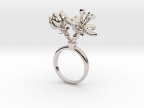 Ring with two small flowers of the Apple in Rhodium Plated Brass: 5.75 / 50.875