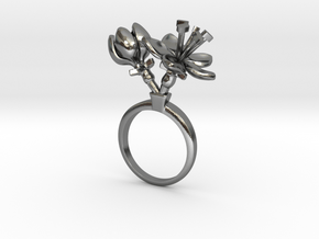 Ring with two small flowers of the Apple in Polished Silver: 5.75 / 50.875