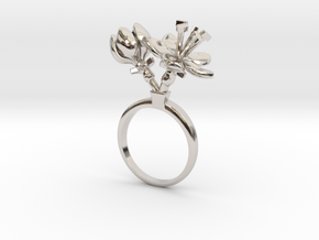 Ring with two small flowers of the Apple in Rhodium Plated Brass: 7.25 / 54.625