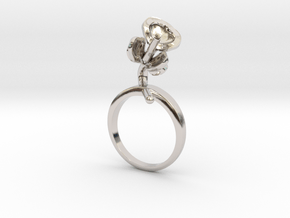 Ring with one small flower of the Bean in Rhodium Plated Brass: 5.75 / 50.875