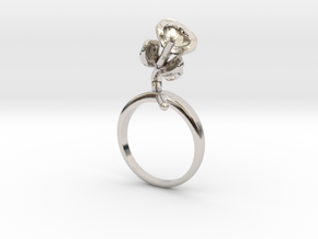Ring with one small flower of the Bean in Rhodium Plated Brass: 7.25 / 54.625