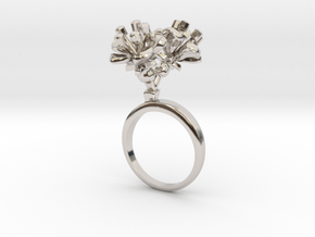 Ring with two small flowers of the Cherry L in Rhodium Plated Brass: 5.75 / 50.875