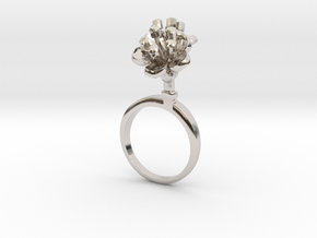 Ring with two small flowers of the Cherry R in Rhodium Plated Brass: 5.75 / 50.875