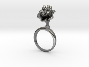 Ring with two small flowers of the Cherry R in Polished Silver: 5.75 / 50.875