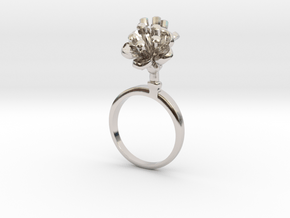 Ring with two small flowers of the Cherry R in Rhodium Plated Brass: 7.25 / 54.625