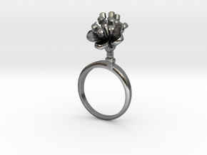 Ring with two small flowers of the Cherry R in Polished Silver: 7.25 / 54.625