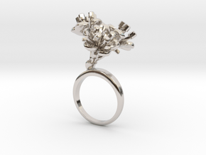 Ring with three small flowers of the Cherry in Rhodium Plated Brass: 5.75 / 50.875