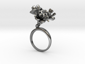 Ring with three small flowers of the Cherry in Polished Silver: 7.25 / 54.625