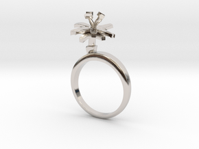Ring with one small flower of the Chicory in Rhodium Plated Brass: 5.75 / 50.875