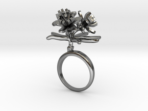 Ring with three small flowers of the Choisya in Polished Silver: 5.75 / 50.875