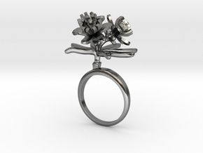 Ring with three small flowers of the Choisya in Polished Silver: 7.25 / 54.625
