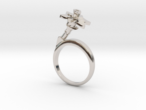 Ring with one small flower of the Daffodil in Rhodium Plated Brass: 5.75 / 50.875