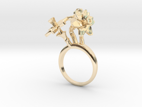 Ring with three small flowers of the Daffodil in 14k Gold Plated Brass: 5.75 / 50.875