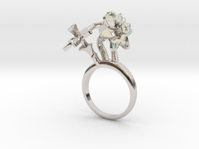Ring with three small flowers of the Daffodil in Rhodium Plated Brass: 5.75 / 50.875