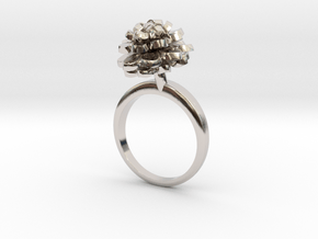 Ring with one small flower of the Dhalia in Rhodium Plated Brass: 5.75 / 50.875
