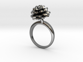 Ring with one small flower of the Dhalia in Polished Silver: 5.75 / 50.875