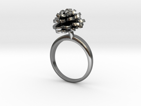 Ring with one small flower of the Dhalia in Polished Silver: 7.25 / 54.625