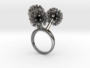 Ring with three small flowers of the Garlic in Polished Silver: 5.75 / 50.875