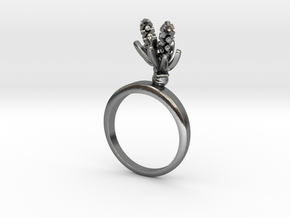 Ring with two small flowers of the Hyacinth R in Polished Silver: 5.75 / 50.875