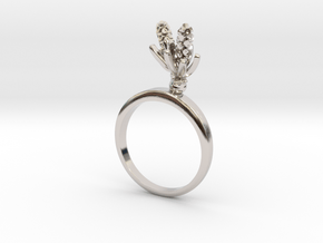 Ring with two small flowers of the Hyacinth R in Rhodium Plated Brass: 7.25 / 54.625