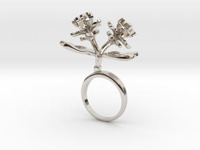 Ring with two small flowers of the Lemon in Rhodium Plated Brass: 5.75 / 50.875