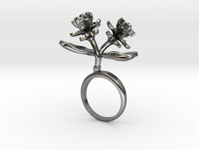 Ring with two small flowers of the Lemon in Polished Silver: 5.75 / 50.875