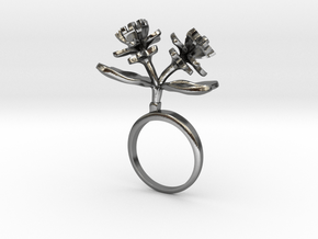 Ring with two small flowers of the Lemon in Polished Silver: 7.25 / 54.625